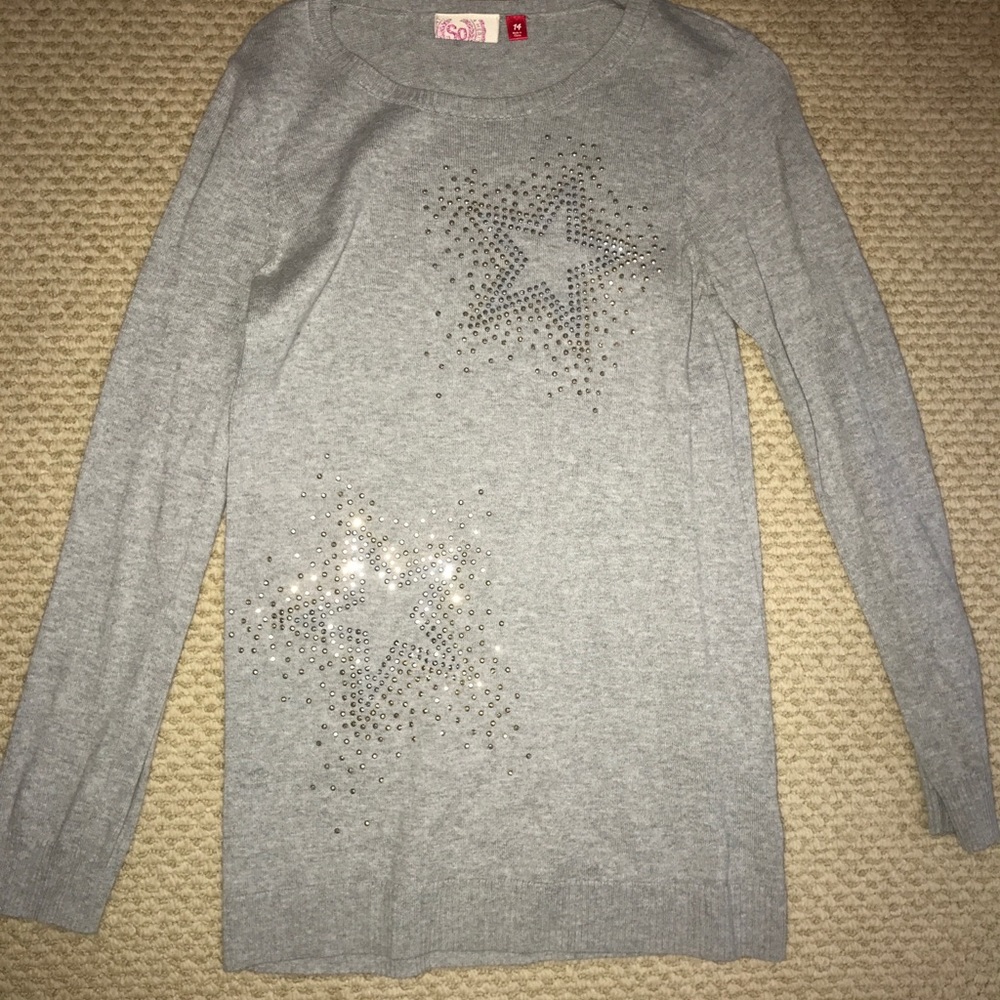 Gray, long cozy sweater SZ 14, 100% Cotton